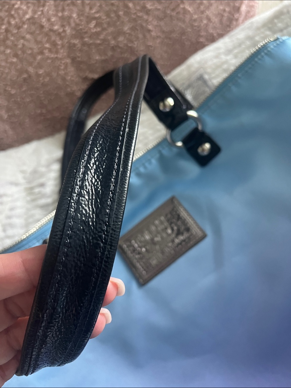 Coach Poppy New York Skyline Tote Bag - Light Blue, Black, Silver - Picture 6 of 12
